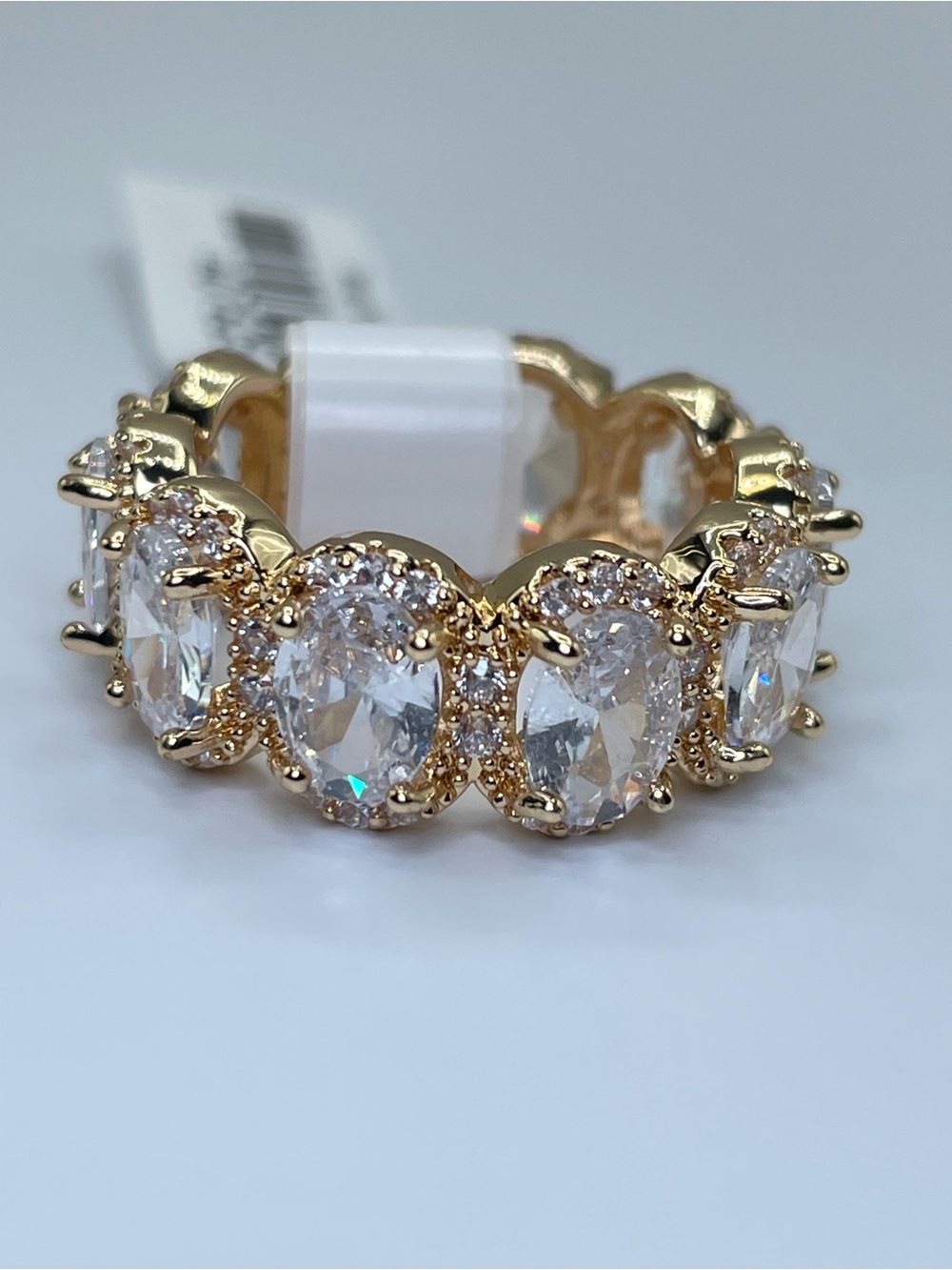 Swarovski Crystal Elements White Oval Crystal Bold Statement Eternity Ring Sz 7